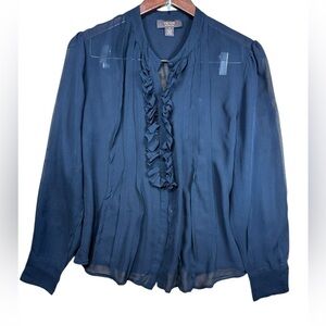 Victor Alfaro 100% Silk Blouse Shirt Womens‎ 14 Black Color Ruffles Long Sleeve